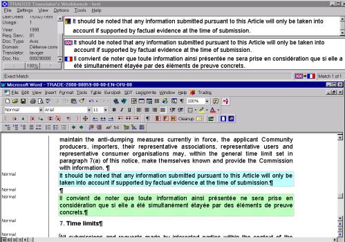 Okno aplikacji Translator's WorkbenchLavigne E., Tools and Workflow at the Translation Service of the European Commission, SdT, Bruksela 2002; str. 19..