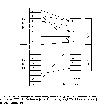Rycina 15 Istotne zależności pomiędzy globalnymi a lokalnymi zdolnościami motorycznymi (n = 176)