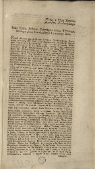 [Zalecenie WW. Pieczętarzom O. N.] Wypis z Ksiąg Ziemiańskich Pttu Grodzieńskiego [Inc.:] Roku Tysiąc Siedmset Dziewiędziesiątego Trzeciego, Miesiąca Junij Dwódziestego Czwartego Dnia. Przed Aktami Ziemiańskiemi Powiatu Grodzieńskiego stanowszy osobiście W. JPan Jan Nepomucen Jezierkoski Sekretarz Seymowy, Konstytucyą pod tytułem Zalecenie WW. Pieczętarzom O. N. ad Acta podał [...] Na Notę JW. Sieversa Posła... [Expl.:] ...z których i ten wypis pod pieczęcią Ziemiańską tegoż Powiatu iest wydan. [...]