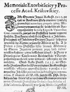 Memoriale Exorbitanciey y Processu Acad. Krakowskiey