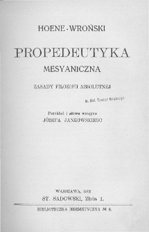 Propedeutyka mesyaniczna. Zasady filozofii absolutnej