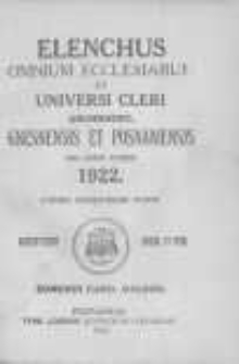 Elenchus Omnium Ecclesiarum et Universi Cleri Archidioec. Gnesnensis et Posnaniensis pro Anno Domini 1922 ...
