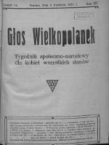 Głos Wielkopolanek: tygodnik społeczno-narodowy dla kobiet wszystkich stanów 1921.04.03 R.14 Z.14