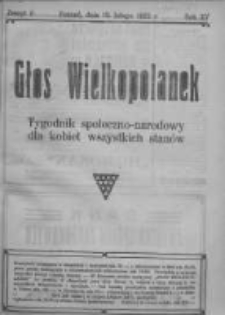 Głos Wielkopolanek: tygodnik społeczno-narodowy dla kobiet wszystkich stanów 1922.02.19 R.15 Z.8