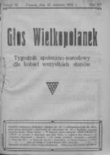 Głos Wielkopolanek: tygodnik społeczno-narodowy dla kobiet wszystkich stanów 1922.06.18 R.15 Z.25