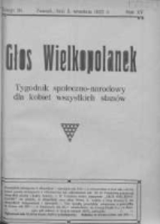 Głos Wielkopolanek: tygodnik społeczno-narodowy dla kobiet wszystkich stanów 1922.09.03 R.15 Z.36