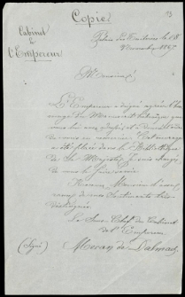 Potwierdzenie odbioru manuskryptu hebrajskiego przez gabinet Napoleona III