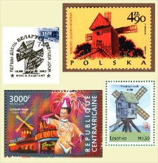 Wizerunek wiatraków na Znaczkach Pocztowych, Datownikach Okolicznościowych ; Image of windmills on Postage Stamps, Special Cancellations