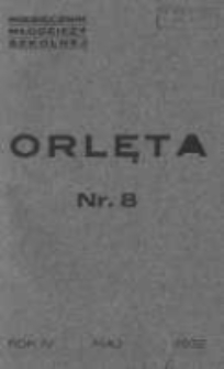 Orlęta: miesięcznik młodzieży szkolnej: jedyne pismo młodzieży odznaczone na Powszechnej Wystawie Krajowej 1932 maj R.4 Nr8