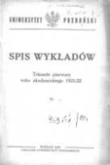 Uniwersytet Poznański: spis wykładów: trimestr pierwszy roku akademickiego 1921/22