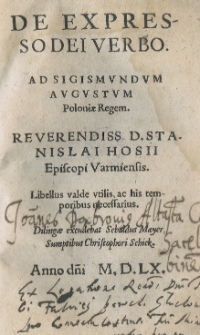 De expresso Dei verbo. Ad Sigismundum Augustum Poloniae regem [...]
