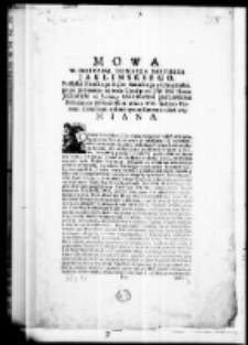 Mowa W. Jmci Pana Tomasza Saryusza Jaklinskiego, podsędka ziemskiego Xięstw zatorskiego y oswiecimskiego po Juramencie na tenże Urząd przed J. W. Imć Panem Józefem na Jasienny Saryuszem Jaklinskim Kasztelanem Oświecimskim wraz z WW. sędzią y pisarzem ziemskim wykonanym w Zatorze 20 7bris 1765 miana