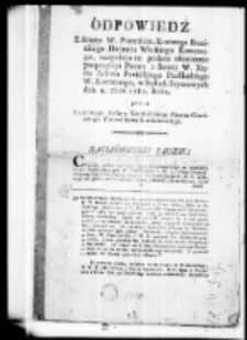 Odpowiedź z strony W. Franciszka Xawerego Branickiego Hetmana Wielkiego Koronnego uczyniona na podane obiaśnienie propozycyi pozwu z strony W. Xięcia Adama Ponińskiego Podskarbiego W. Koronnego w Sądach Seymowych dnia 9. septembris 1789 roku