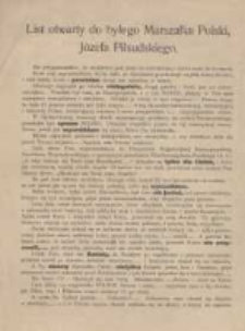 List do byłego Marszałka Polski Józefa Piłsudskiego