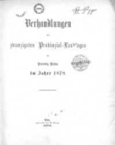 Verhandlungen des zwanzigsten Provinzial-Landtages der Provinz Posen im Jahre 1878