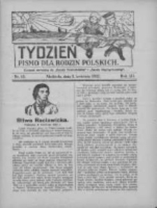 Tydzień: pismo dla rodzin polskich: dodatek niedzielny do "Gazety Szamotulskiej" i "Gazety Międzychodzkiej" 1927.04.03 R.3 Nr13