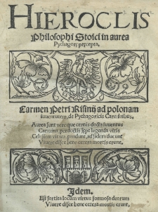 Hieroclis philosophi stoici in aurea Pythagorę pręcepta [...]