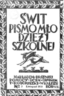Świt: pismo młodzieży szkolnej 1930/1931 R.7 Nr3