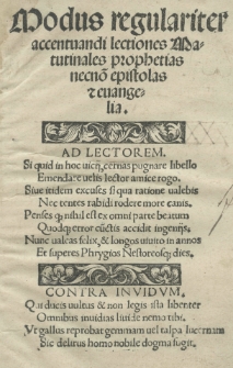 Modus regulariter accentuandi lectiones Matutinales prophetias necno[n] epistolas et evangelia