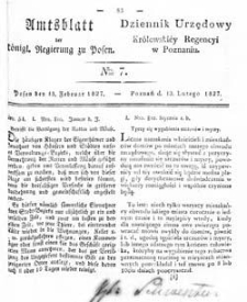 Amtsblatt der K&ouml;niglichen Regierung zu Posen 1827.02.13 Nr7