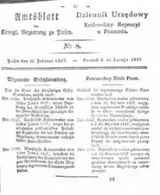 Amtsblatt der K&ouml;niglichen Regierung zu Posen 1827.02.20 Nr8