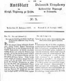 Amtsblatt der K&ouml;niglichen Regierung zu Posen 1827.02.27 Nr9