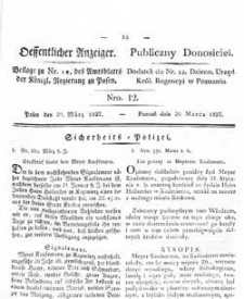 Deffentlicher Anzeiger: Beilage zu Nr 12 des Amtsblatts der K&ouml;niglichen Regierung zu Posen 1827.03.20