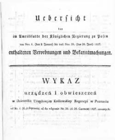 Ueberficht der im Amtsblatte der K&ouml;niglichen Regierung zu Posen von Nro. 1. (den 2. januar) bis incl. Nro. 26. (den 26. Juni) 1827 enthaltenen Berordnungen und Betanntmachungen