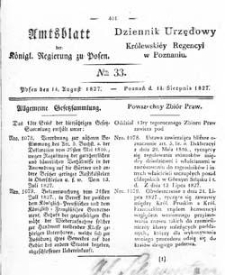 Amtsblatt der K&ouml;niglichen Regierung zu Posen 1827.08.14 Nr33
