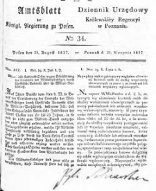 Amtsblatt der K&ouml;niglichen Regierung zu Posen 1827.08.21 Nr34