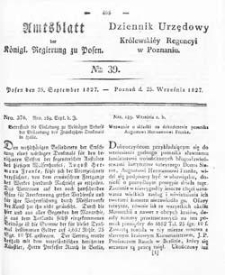 Amtsblatt der K&ouml;niglichen Regierung zu Posen 1827.09.25 Nr39