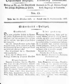 Deffentlicher Anzeiger: Beilage zu Nr 43 des Amtsblatts der K&ouml;niglichen Regierung zu Posen 1827.10.23