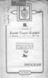 III. Program: Komitet Targów Końskich w Gnieźnie: poniedziałek, dnia 22. kwietnia 1929 r.