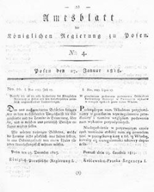 Deffentlicher Anzeiger: Beilage zu Nr 4 des Amtsblatts der K&ouml;niglichen Regierung zu Posen 1818.01.27