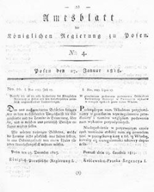 Deffentlicher Anzeiger: Beilage zu Nr 4 des Amtsblatts der Königlichen Regierung zu Posen 1818.01.27