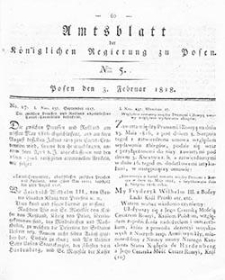 Deffentlicher Anzeiger: Beilage zu Nr 5 des Amtsblatts der K&ouml;niglichen Regierung zu Posen 1818.02.03