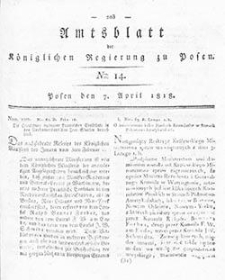 Deffentlicher Anzeiger: Beilage zu Nr 14 des Amtsblatts der K&ouml;niglichen Regierung zu Posen 1818.04.07