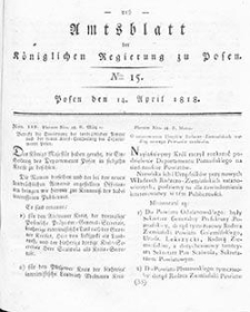 Deffentlicher Anzeiger: Beilage zu Nr 15 des Amtsblatts der K&ouml;niglichen Regierung zu Posen 1818.04.14