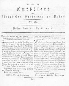 Deffentlicher Anzeiger: Beilage zu Nr 16 des Amtsblatts der K&ouml;niglichen Regierung zu Posen 1818.04.21