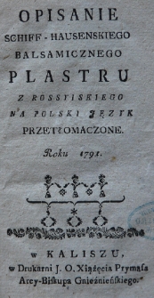 Opisanie Schiff-hausenskiego balsamicznego plastru z rossyiskiego na polski język przetłomaczone