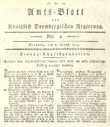 Amts-Blatt der K&ouml;niglich Brombergischen Regierung. 1815.08.08 No.2