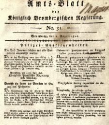 Amts-Blatt der Königlich Brombergischen Regierung. 1816.08.02 No.31