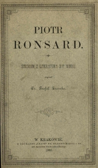 Piotr Ronsard: studyum z literatury XVI wieku