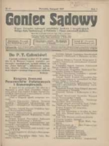 Goniec Sądowy: organ Związku Sądowych Urzędników Średnich i Kancelaryjnych Okręgu Sądu Apelacyjnego w Poznaniu 1927.11 R.7 Nr11
