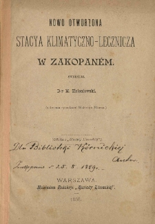 Nowo otworzona stacya klimatyczno-lecznicza w Zakopaném