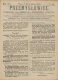 Przemysłowiec: tygodnik dla polskiego rzemiosła, przemysłu i handlu: organ Związku Towarzystw Przemysłowych 1909.12.18 R.6 Nr51