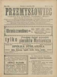 Przemysłowiec: tygodnik dla polskiego rzemiosła, przemysłu i handlu: organ Związku Towarzystw Przemysłowych 1911.01.08 R.8 Nr2