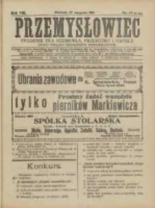 Przemysłowiec: tygodnik dla polskiego rzemiosła, przemysłu i handlu: organ Związku Towarzystw Przemysłowych 1911.08.27 R.8 Nr35