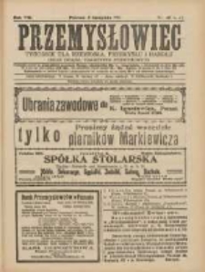 Przemysłowiec: tygodnik dla polskiego rzemiosła, przemysłu i handlu: organ Związku Towarzystw Przemysłowych 1911.11.05 R.8 Nr45