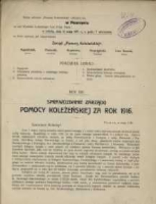 Sprawozdanie Zarządu Pomocy Koleżeńskiej za Rok 1916